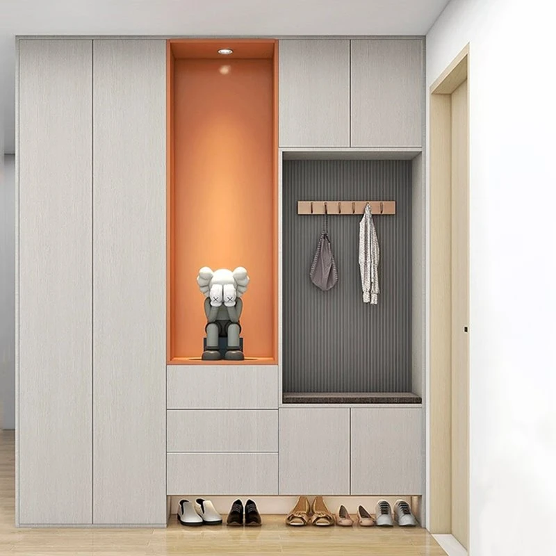 Light Grey And Orange Entryway Shoe Cabinet
